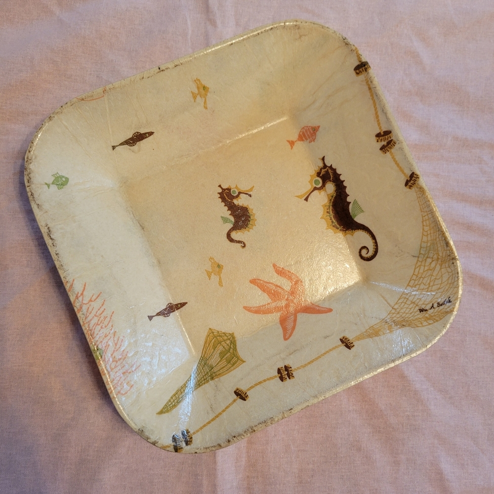 Vintage Sea Life Wm. A. Bostick Fiberglass Rexilite Bowl Dish ~ '60's Beach Vibe